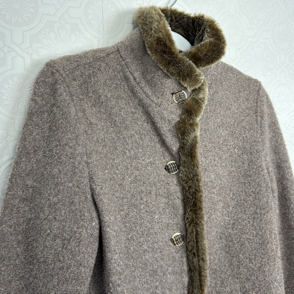 J Jill Vintage Wool Coat Jacket Taupe Fur Natural Organic XS Pea Coat Warm - Picture 5 of 9